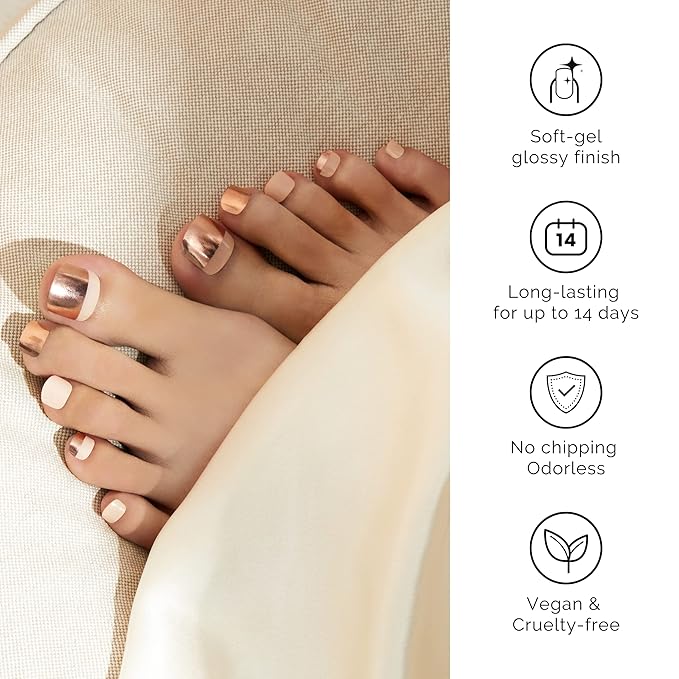 NAILOG Semi Cured Gel Nail Strips, Toe Nail Polish Strips with Glossy Gel Finishing | Buy 3 Get 1 UV Lamp| 32 Pieces Long Lasting Pedi Stickers | White