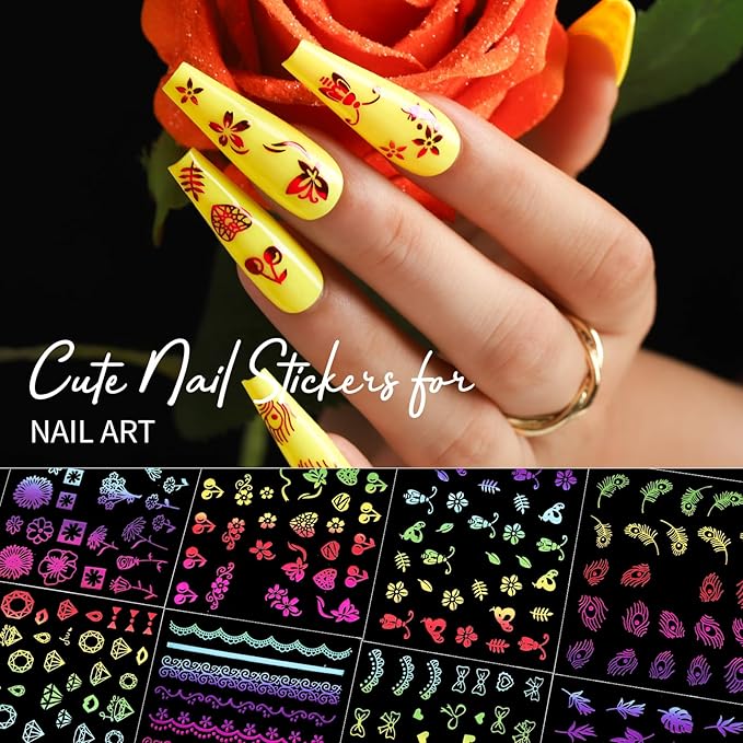Teenitor 50 Sheets Nail Art Stickers, Rainbow Nail Stickers for Nail Art Nail Decals for Kids, Women, Fingernail in Halloween Christmas, Nail Supplies