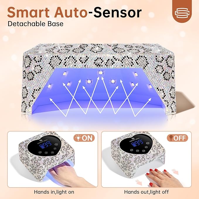 UV LED Nail Lamp 72W Rechargeable Sparkly Wireless Nail Dryer Gel Polish Light with 5 Timer Setting Professional Quick Dry Curing Lamp with Display Auto Sensor for Salon & Home