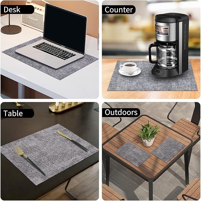 Faux Leather Heat Resistant Placemats 6 Packs, Waterproof Wipeable Dining PU - Image 9