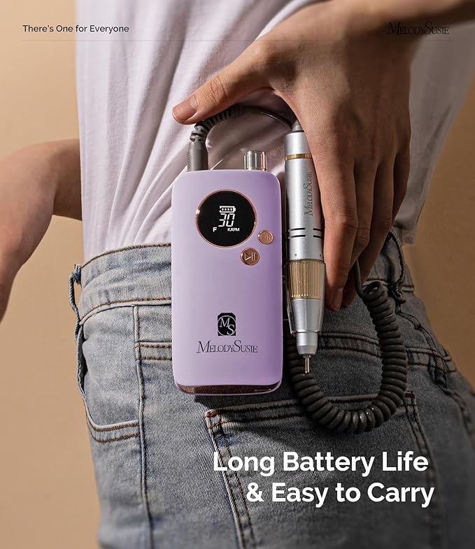 MelodySusie Portable Nail Drill 30000 RPM,Professional Rechargeable Electric Nail File,SC320F Cordless Nail E File for Acrylic Nails Gel Polishing Removing,Efile Nail Kit for Manicure Salon,Purple