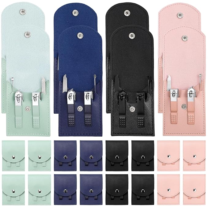 Lasnten 24 Set Christmas Manicure Set Bulk Nail Clippers Grooming Nail Kit Stainless Steel Professional Pedicure Kit Pedicure Tools with Travel Case Gifts for Xmas Men Women(4 in 1,Fresh Colors)
