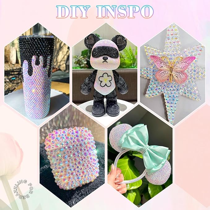25000Pcs Resin Rhinestones with B7000 Jewelry Glue for Crafting, Transparent AB 2-6mm Non Hotfix Flatback Gems, Bedazzling Crystal for DIY Crafts Clothing Tumblers Mugs Shoes Fabric Decor Nail Art