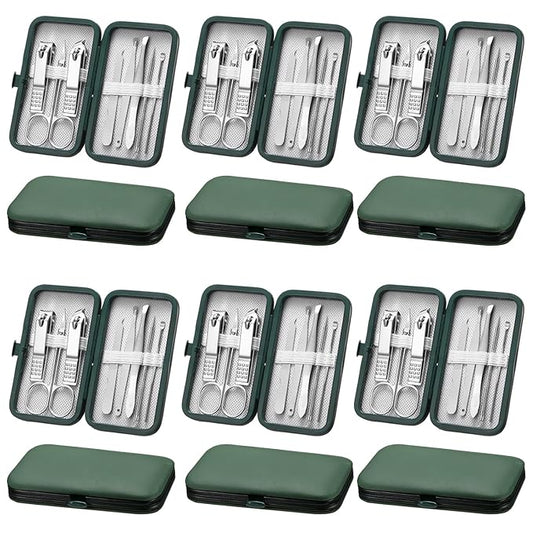 Geosar 12 Sets Manicure Set Nail Clippers Pedicure Kit 8 in 1 Grooming Stainless Steel Kits Nail Care Tools with Travel Case Xmas Gifts Christmas Stocking Stuffers for Men Women(Green)