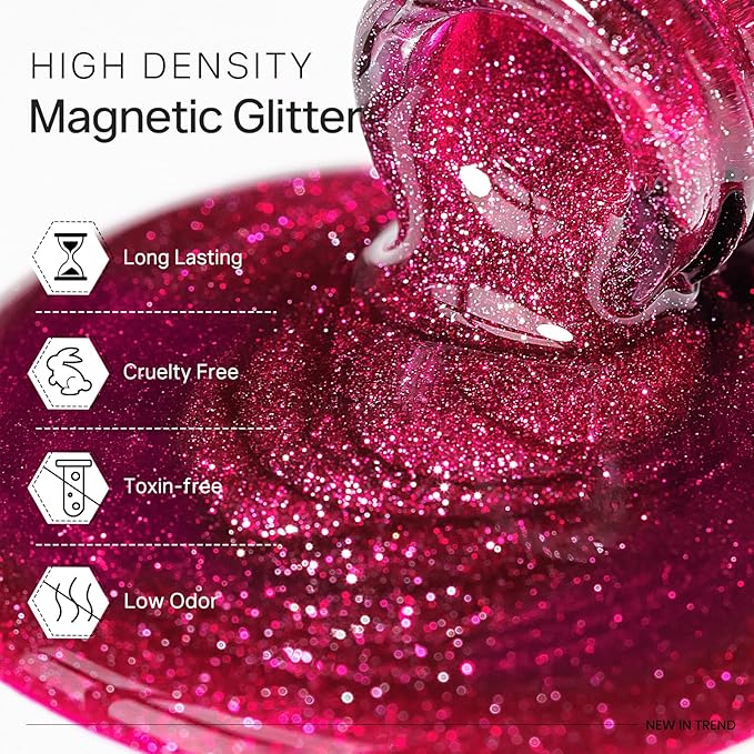 MIZHSE Cat Eye Gel Nail Polish, Neon Pink Magnetic Gel Polish Set with Magnet Stick, Crystal Smoothie Nude Hot Pink Cateye Effect Soak Off Nail Art Gift for Ladies