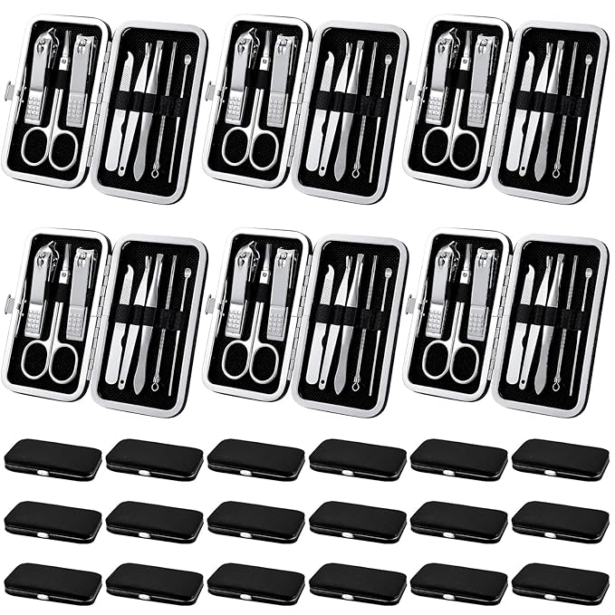 Lasnten 24 Set Christmas Manicure Set Bulk Nail Clippers Grooming Nail Kit Stainless Steel Professional Pedicure Kit Pedicure Tools with Travel Case Gifts for Xmas Men Women(8 in 1,Black)