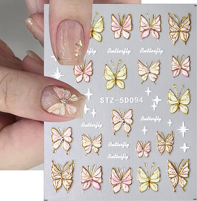 Aurora 2 Sheets Gradient Glitter Butterflies Nail Art Stickers Decals for Women DIY Manicure Accessories