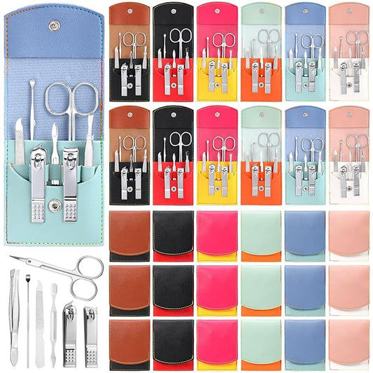 30 Set Manicure Kit Bulk Nail Clippers 7 in 1 Mini Nail Clippers Stainless Steel Professional Care Pedicure with Travel Bag Grooming Kit for Christmas Women Men Home(Vivid Color,Cute)