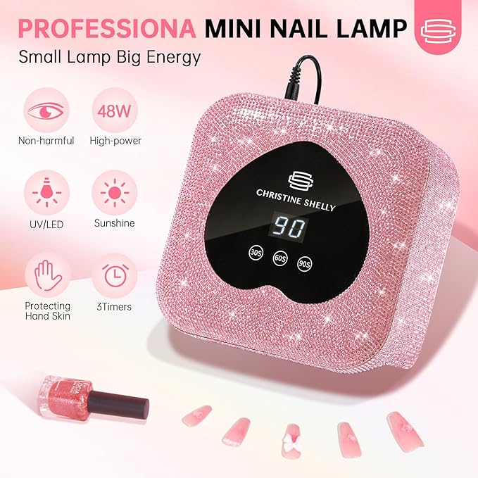 UV Nail Lamp, CHRISTINE SHELLY UV Light for Gel Nails, 48W Plug-in Mini Diamond Nail Lamp Nail Dryer with Touch Control Auto Sensor and 3 Timer Settings Nail Light Curing Lamp, Home