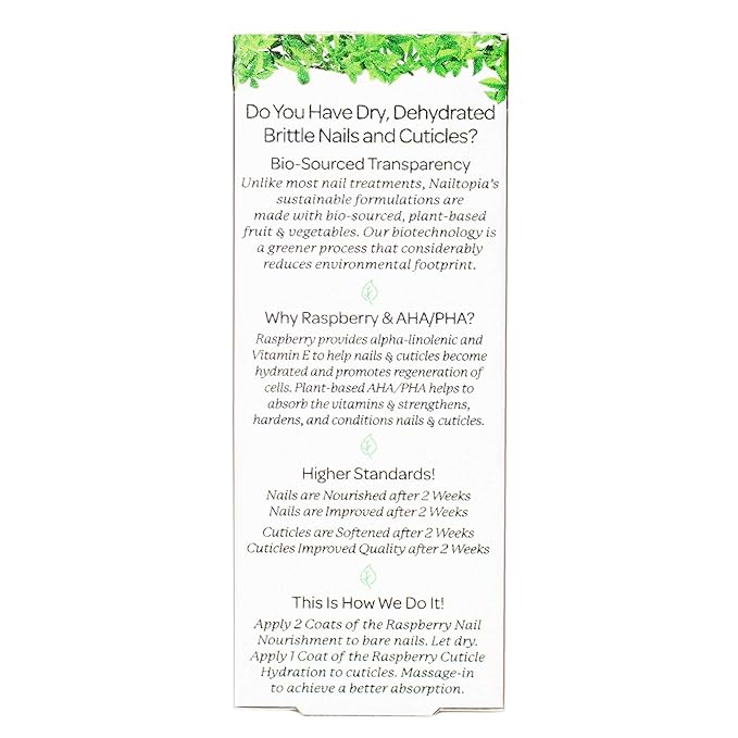 Nailtopia - Nails are Nourished Kit, For Dehydrated Brittle Nails & Cuticles - Plant-Based, Non Toxic, Bio-Sourced - Moisturizing & Strengthening Superfood Treatment - Raspberry Extract (Clear) - 2 Pc