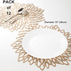 Snowkingdom Set of 12 Gold Metallic Placemats Laminated Vinyl Round Leaf - Image 2