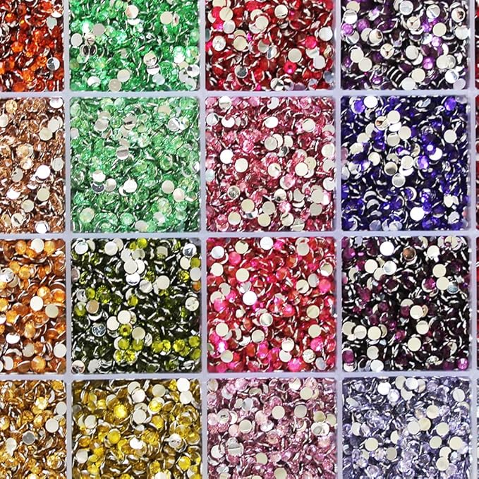 24000Pcs Nail Art Rhinestones, BetterJonny 24 Colors 3mm Round Nail Flatback Rainbow Gems Set with Tweezers and Pencil AB Glitter Flat-Bottomed Rhinestone for Crafts Decoration and Jewelry Making