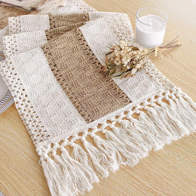 Boho Table Runner for Fall Home Decor 12x48 Rustic by FEXIA