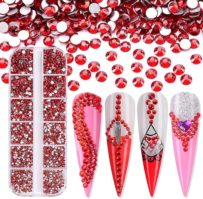 0.8mm Caviar Beads for Nails 6 Sizes Mini Small Stainless Steel Art Decorations Gun Grey Beads DIY Tool Nail Studs Accessories Gold Charms for Nails (Red)