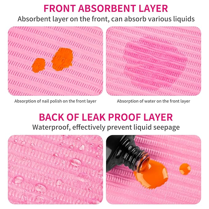 Gusnilo Nail Art Table Mat - Disposable Nail Paper Towels (240PCS) - Pink Waterproof 3-Ply Nail Art Paper 13" X 18" Pads for Nail Table Decoration Kit, Nail Art Accessories
