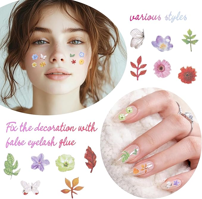 600Pcs 3D Flower Nail Art Charms Sequins Decals Colorful Mixed Flowers Leaves Design Slice Nail Flowers Ultra Wood Pulp Flakes Sequins