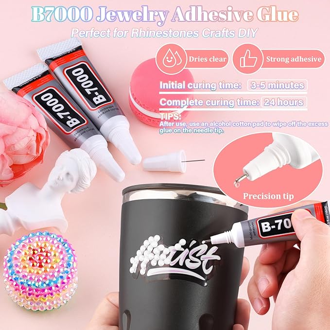 30000Pcs Resin Rhinestones for Bedazzling with 3Pcs B7000 Jewelry Glue, White Flatback Gems Rhinestones for Crafting, Clothing Tumblers Mugs Shoes Fabric Decor Nail Art