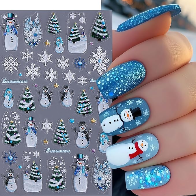 4 Sheets Christmas Nail Art Stickers 5D Micro Relief Gingerbread Man Nail Decals Santa Claus Snowman Snowflake Xmas Tree Nail Design Xmas Light Bow Nail Decor Winter Holiday Manicure DIY Nail Supplies