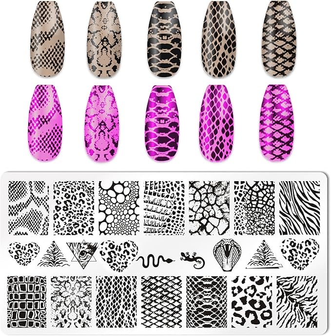 5Pcs Leopard Print Nail Stamp Nail Stamping Plates Nail Art Stamping Plates Nail Design Stamp Nail Plate Template Nail Art Accessories Tools with 1 Nail Stamper, 1 Scraper