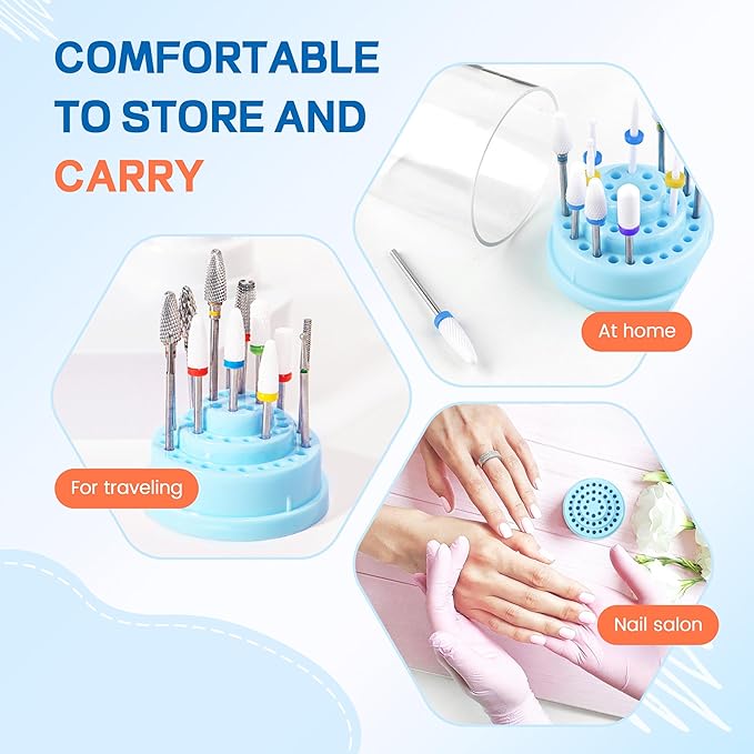 Nail Soaking Tray Box Cleaner Pot for Scissors Tweezers Nail Art Tools Manicure Soaking Tray Clean Box (Drill Bits Organizer -Blue)