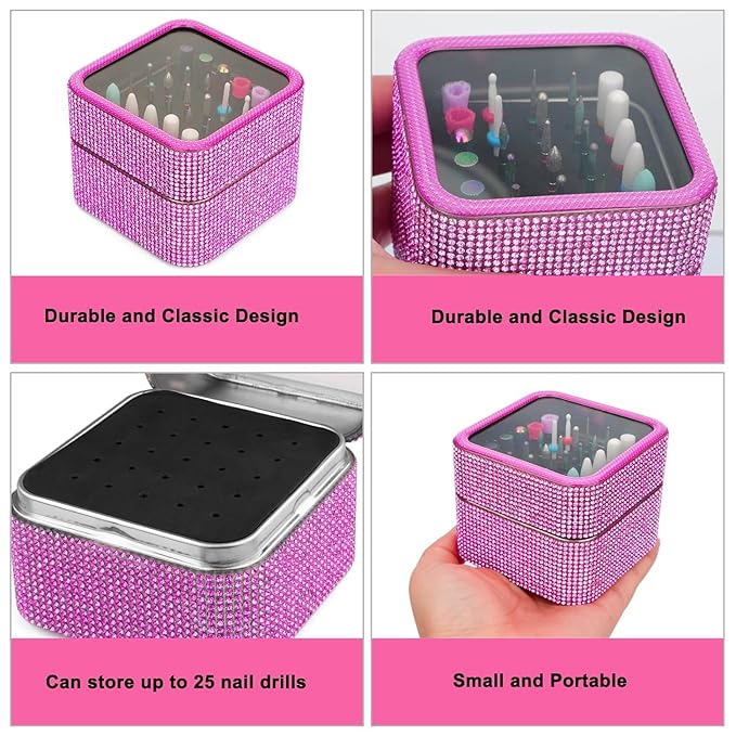 Nail Drill Bits Holder Case- 30 Holes Dustproof Rhinestone Nail Bits Box Efile Displayer Organizer Container for Manicure Tools