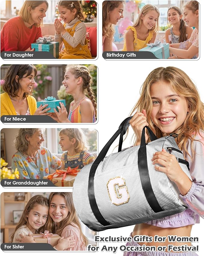 6 Year Old Girl Birthday Gifts, Girls Travel Duffle Bag, Kids Initial Overnight Bags with Shoe Compartment, Monogram Weekender Bag with Makeup Pouch, Gift Ideas for Niece Sister (Letter W)