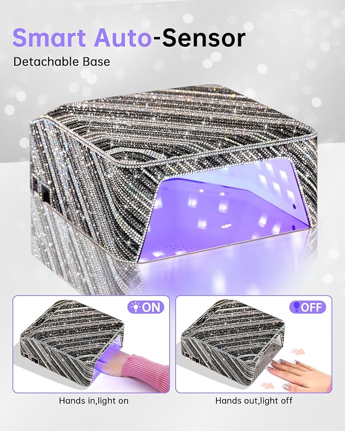 UV Nail Lamp, Rechargeable LED Nail Dryer Sparkly Gel Polish Light 4 Timer Setting Professional Quick Dry Curing Lamp with Display Auto Sensor for Salon & Home, Zebra Diamond