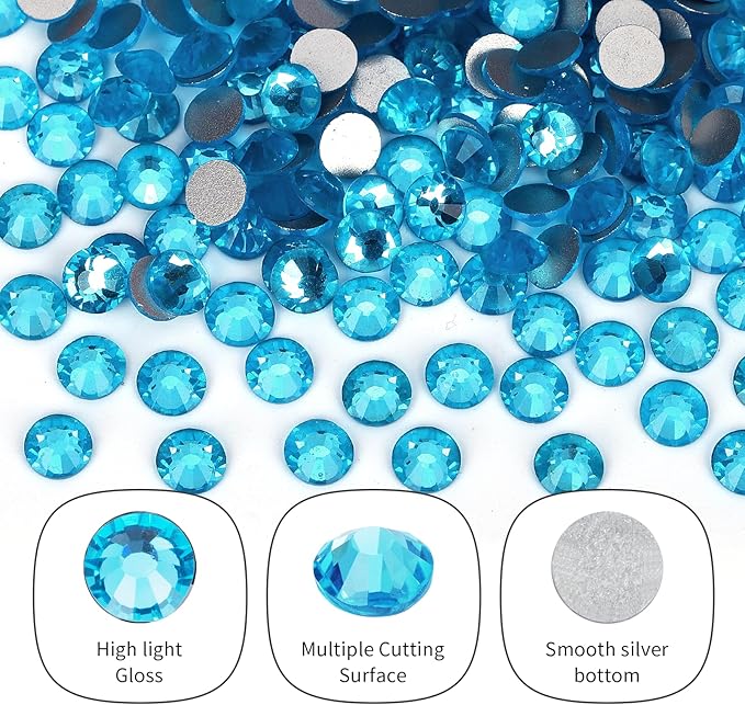 10000PCS Aquamarine Rhinestones Bulk, Flat Back Crystal Glass Stone Round Gems,SS20, 4.6-4.8mm