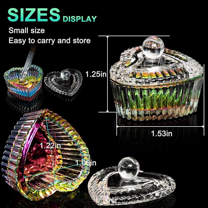 AORAEM 2PCS Nails Tips Art Dappen Dish with Lid Acrylic Liquid Powder Dappen Monomer Dish Glass Crystal Cup Glassware Tools for Professional Use and Home Use