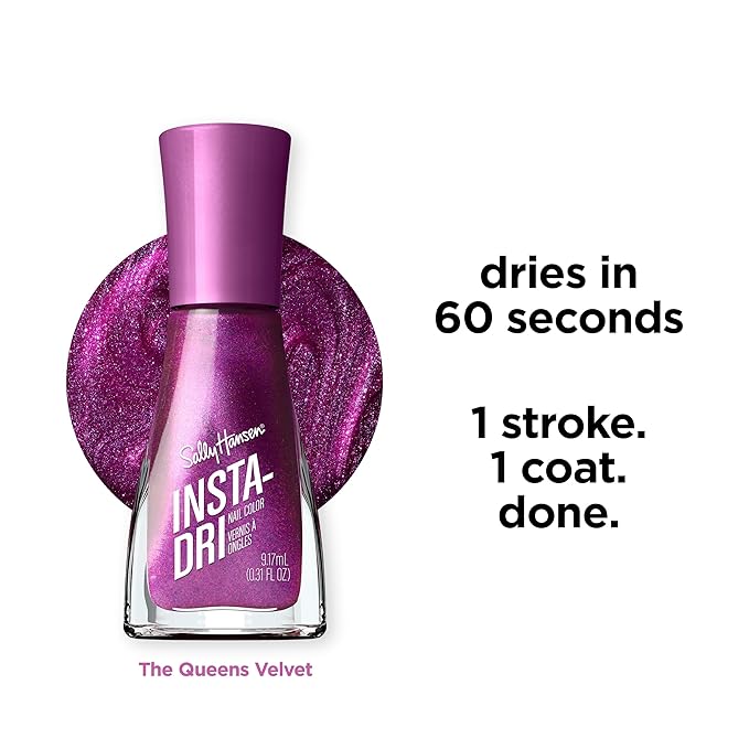 Sally Hansen Insta-Dri Nail Polish | Quick Dry, Long Lasting, Streak-Free Shine | Opaque, Shimmery | 66 The Queens Velvet | Deep Royal Purple Nail Color