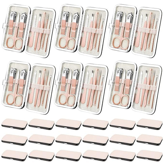 Lasnten 24 Set Manicure Set Bulk Nail Clippers Grooming Nail Kit Stainless Steel Professional Pedicure Kit Pedicure Tools with Travel Case Gifts for Men Women Personal(8 in 1,Pink, Rose Gold)