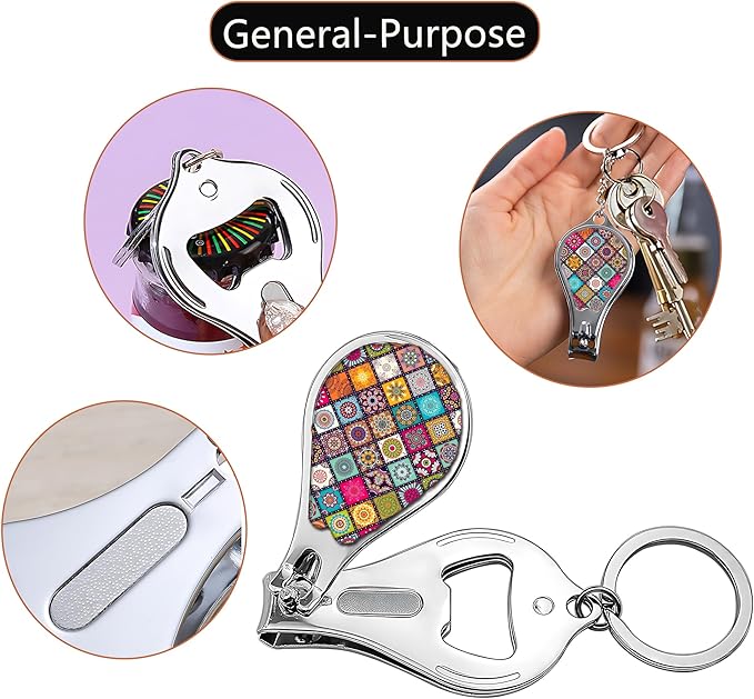 Nail Clipper Set with Keychain 2 Pack Toenail Clippers with Jar Opener Multifunction Nail Cutter for Men-Dorm Room Essentials,Kitchen Gadgets,Golf Accessories,Travel Essentials(Mandala)