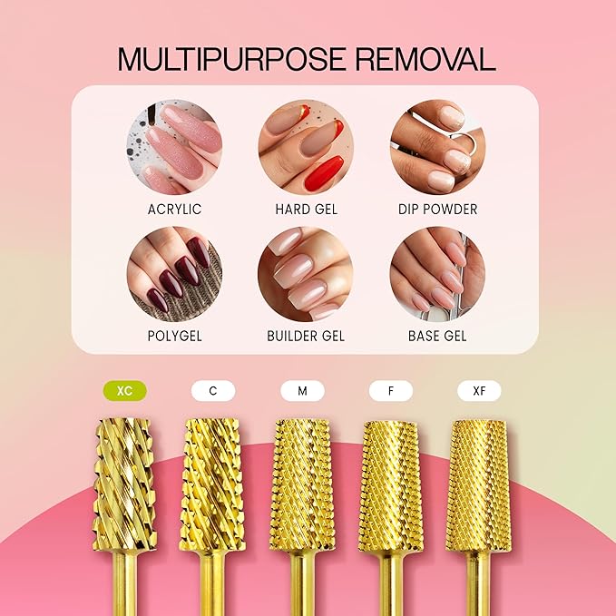 Premium Pana 3/32" Tapered Barrel Carbide Nail Bit -For Electric Dremel Drill Machine, Nail Art Design, Manicure, Pedicure, Nail File, Cuticle Clean etc. (Extra Coarse Grit- Gold)