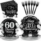 Greencian 96Pcs 60th Wedding Anniversary Decorations, Serves 24 | Anniversary by Grencian