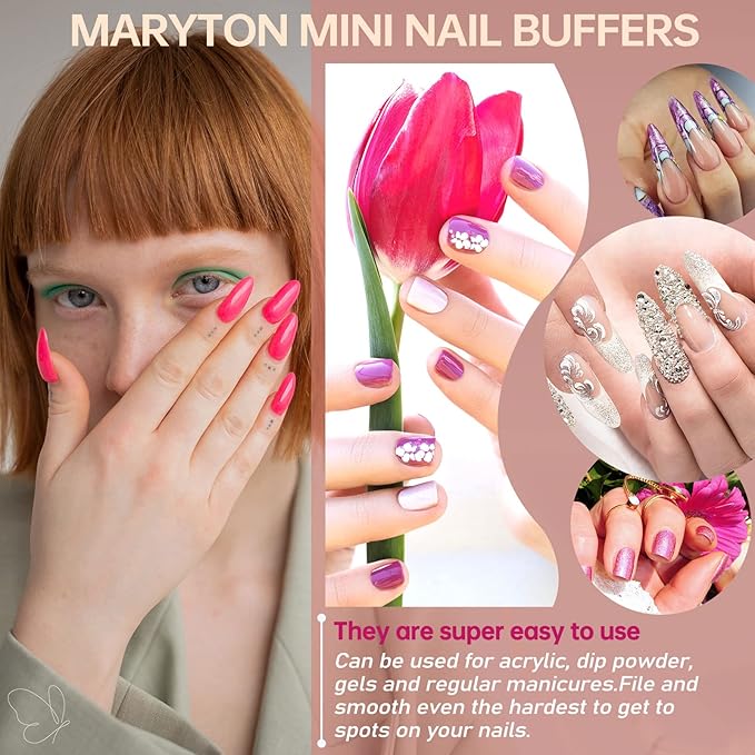 Maryton Mini Nail Buffer Blocks - 80/100 Grit Professional Salon Orange Buffers - Buff Nails Prior to Application of Gel Polish, Acrylic, 50 Count