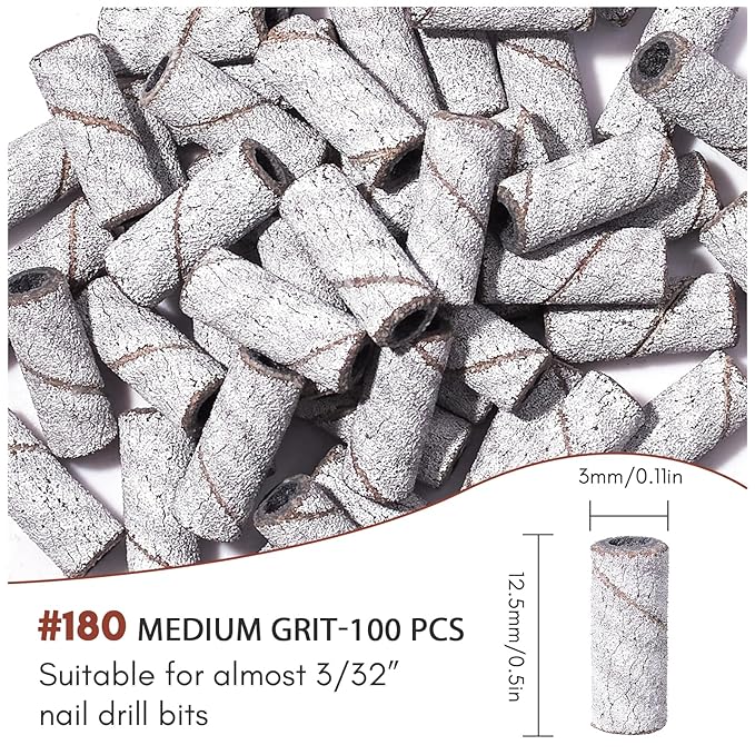 Makartt Sanding Bands for Nail Drill:100 Pcs Small Nail Sanding Files With 2025 Upgrade Design 3.1mm Mandrel Bits,180 Medium Grits (Zebra, Upgrade #180 Sanding Bands)