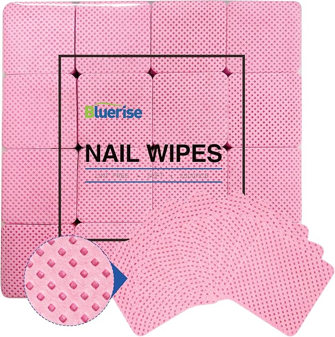 BLUERISE Lint Free Nail Wipes Pink 2500pcs Nail Polish Remover Pads Soft Absorbable Eyelash Extension Glue Cleaning Wipes