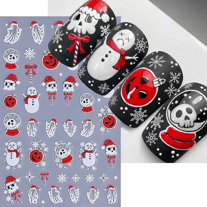 3 Sheets Christmas Nail Art Stickers 5D Micro Embossed Red Bow Holly Leaf Nail Decals Winter Purple Christmas Tree Snowmen Snowflake Design Santa Hat Nail Supplies for Women Holiday Manicure DIY