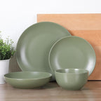 Gibson Home Queenslane 16-Piece Matte Green Stoneware Dinnerware Set – Double - Image 2