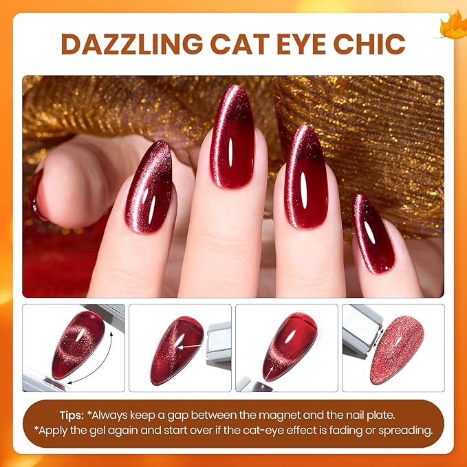 Beetles Fall Gel Nail Polish Set – Autumn Aura 20 Colors Gel Polish Kit, Burgundy Red Brown Yellow Orange Purple Cat Eye & Glitter Soak Off UV LED Manicure with Base Glossy Matte Top Coat
