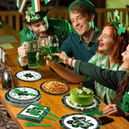 96 Pieces St. Patrick’s Day Tableware Set – Green and Black Plaid Shamrock - Image 6