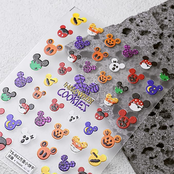 Halloween Nail Stickers for Nail Art - Halloween Cookies 5D Embossed Nail Decals Self-Adhesive Nails Supply Manicure Stickers for Nails Decoration