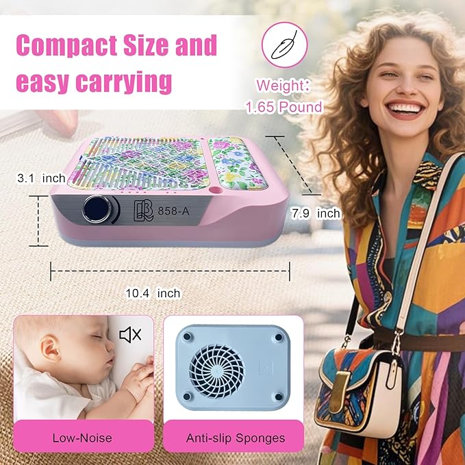 Nail Dust Collector,180W Power Suction, Dust Vacuum Fan Extractor with Reusable Filter for Nail Tech, Acrylic Gel Polish Manicure Pedicure Tool, Salon & Home,Pink