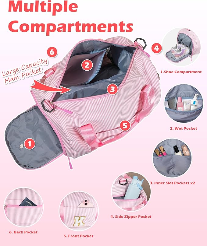 Birthday Gifts, Girls Travel Duffle Bag, Kids Initial Overnight Bags with Shoe Compartment, Personalized Weekender Bag with Makeup Pouch, Gift for 7 8 9 10 11 12 Years Old Girl (Letter S)