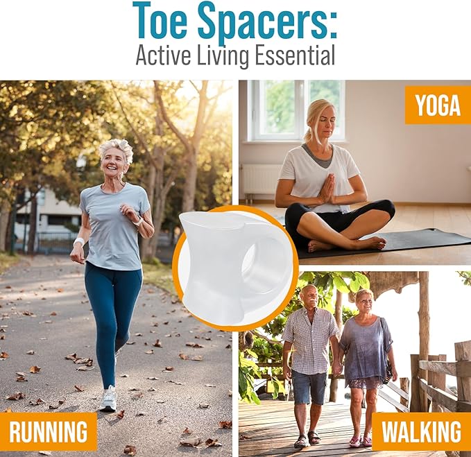 5 STARS UNITED Big Toe Spacers for Men & Women – 4 Gel Separators for Overlapping & Curled Toes, Bunions, Alignment - Diabetic Foot Care, Silicone Spreader, Corrector & Straightener, Clear