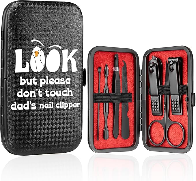 COSHAYSOO Christmas Stocking Stuffers Small Useful Funny Birthday Gifts for Dad Father in Law, 7 Pcs Travel Manicure Set with Black Case for Men Nail Clipper Grooming Kit Fingernail Care Tools