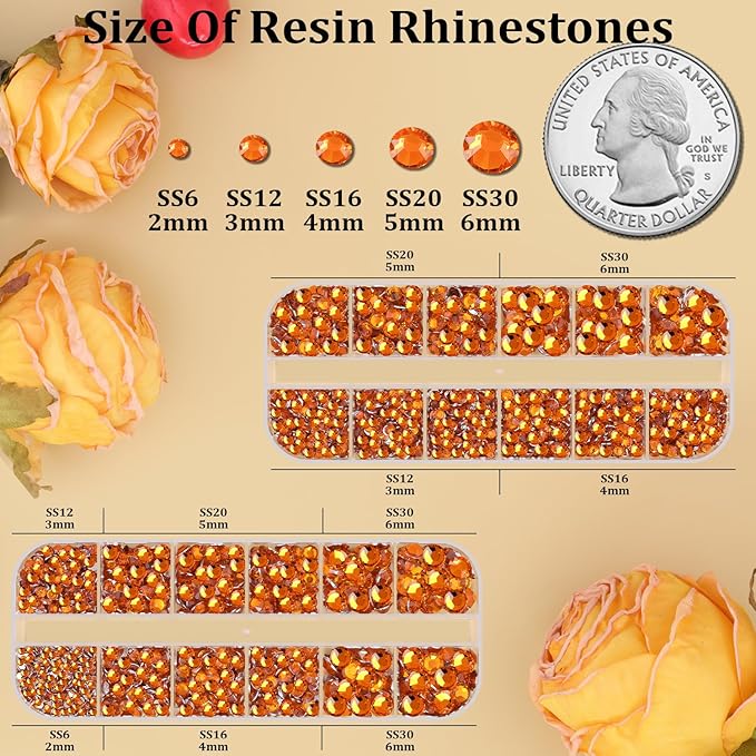 Resin Rhinestones for Crafting, 2 Boxes Orange Flatback Crystals for Bedazzling Crafts DIY Nail Art Deco, Non Hotfix Bulk Gems for Tumbler Shoes Clothing Fabric Face Makeup