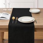 Linen Textured Border Table Runner, 14 x 60 Inch Black | Mitered Corner Design - Image 3