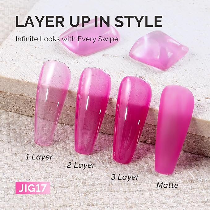 MelodySusie Pink Gel Nail Polish, 0.5Fl.oz Jeweliver Jelly Gel Nail Polish Translucent Neon Pink Bright Color Soak Off UV LED Light Cure Nail Art Gift Manicure JIG17