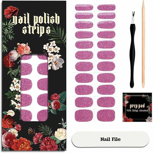 Nail Polish Strips - 22 Pcs Salon Quality Gel Nail Stickers - Long Lasting Wraps (Cherry ICY)